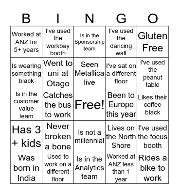 Sit next to someone who... Bingo Card