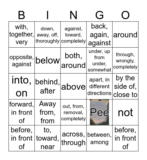 Latin Prefixes Bingo Card