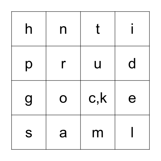 Letter Sounds Bingo Card