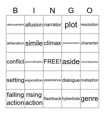 LITERARY BINGO I Bingo Card