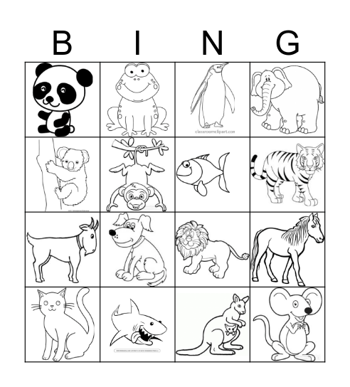ANIMAL BINGO Card