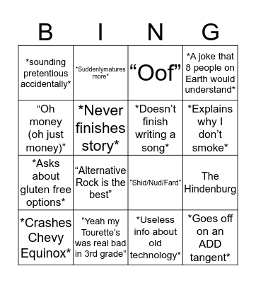 Common Cal things Bingo Card