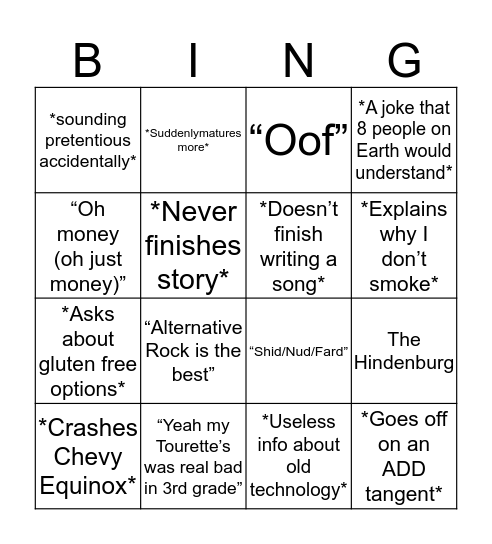 Common Cal things Bingo Card