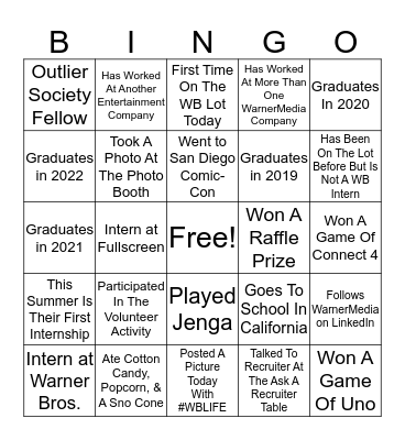 National Intern Day Bingo Card