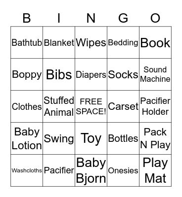 Sinead's Baby Shower Bingo Card