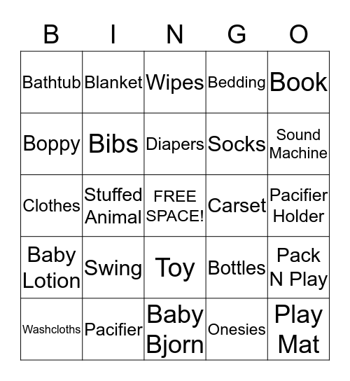 Sinead's Baby Shower Bingo Card