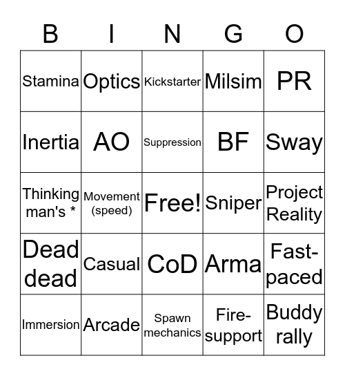 Squad Reddit Bingo Card
