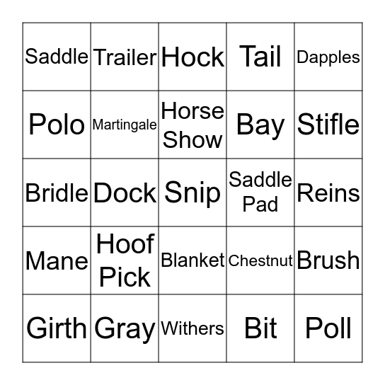 Horses Bingo Card