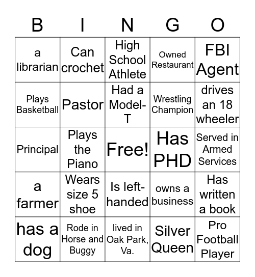 WALKER/TURNER FAMILY BINGO Card