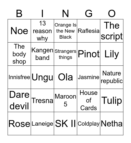 BINGO WITH SASYA Bingo Card