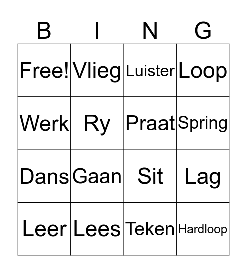 Werkwoorde Bingo  Bingo Card