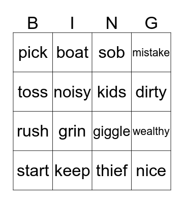 Synonyms Bingo Card