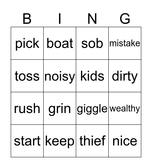 Synonyms Bingo Card