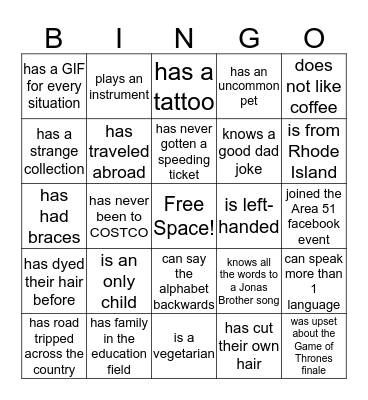 FIND SOMEONE WHO... Bingo Card