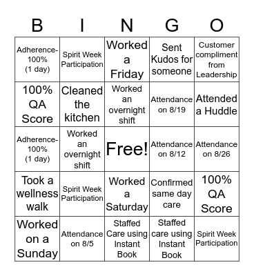 BUCA Bingo Card