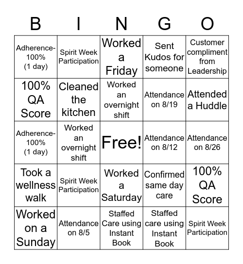 BUCA Bingo Card