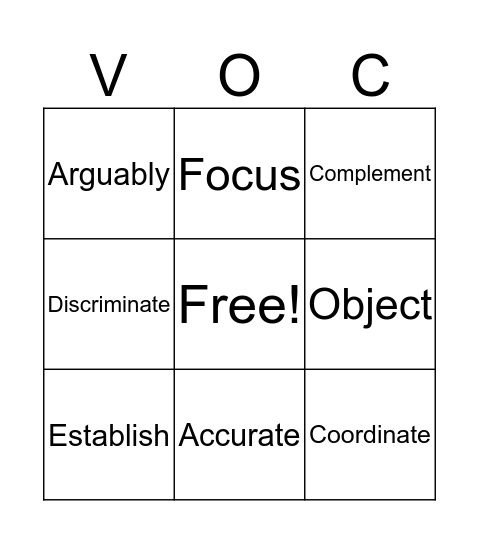 Vocab Bingo Card