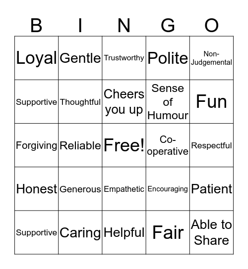 Qualities of A Good Friend  Bingo Card