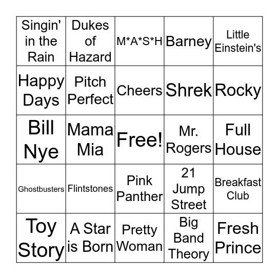 TV & Movies Bingo Card