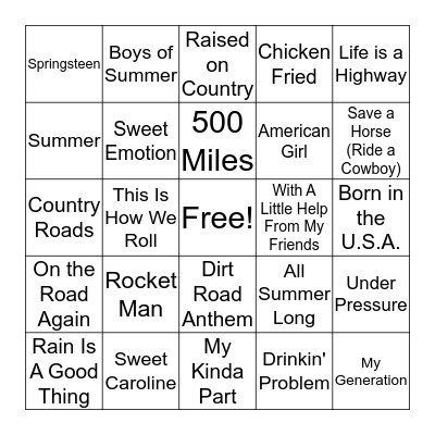 Backroads and BBQ Bingo Card