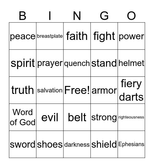 Armor of God Bingo Card