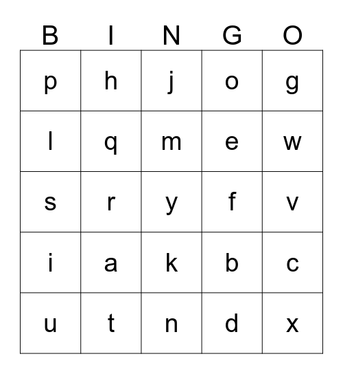 Alphabet Bingo Card