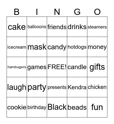 Kendra's Mardi Gras Party Bingo Card