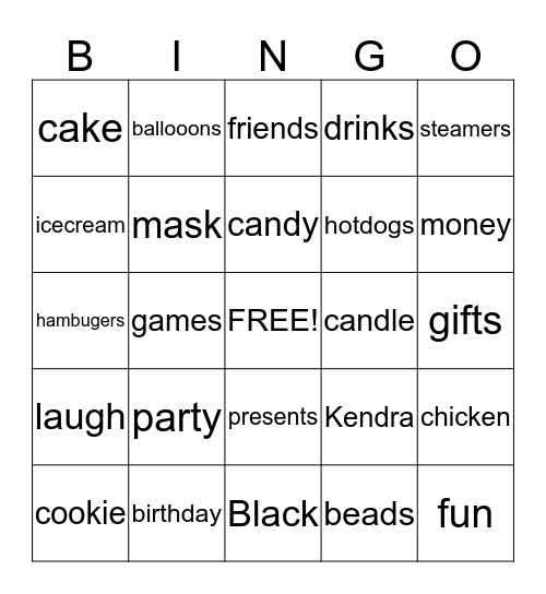 Kendra's Mardi Gras Party Bingo Card