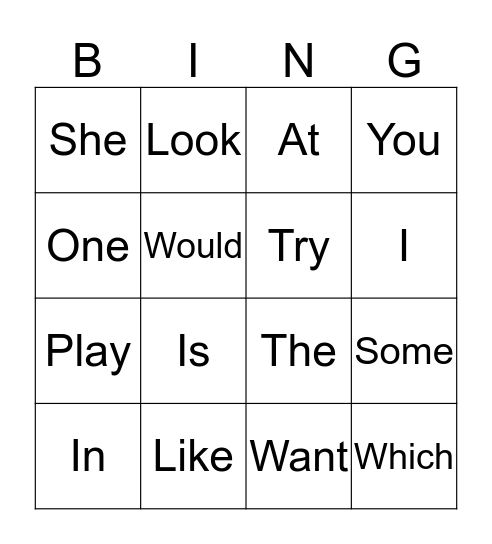 Spelling Word BINGO Card