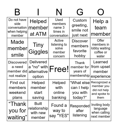 Service BINGO Card