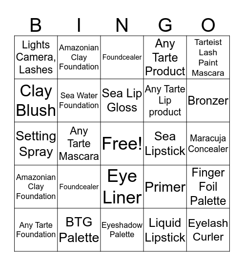 Tarte Bingo Card