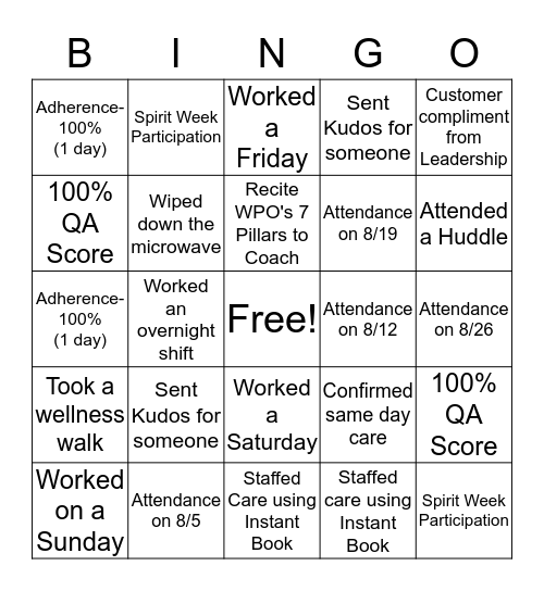 BUCA Bingo Card