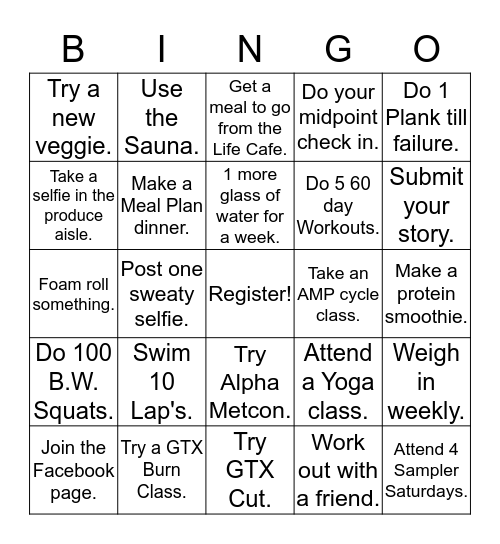 Woodbury Life Time Fall 60 Day Challenge Bingo Card