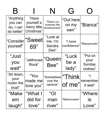 Musical Bingo Card