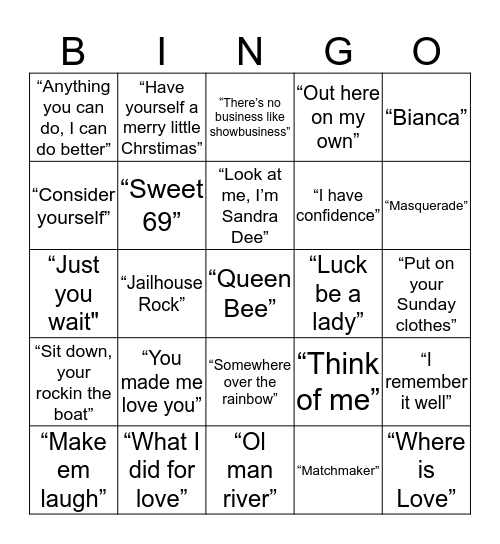 Musical Bingo Card
