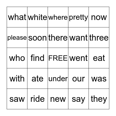 SIGHT WORDS Bingo Card