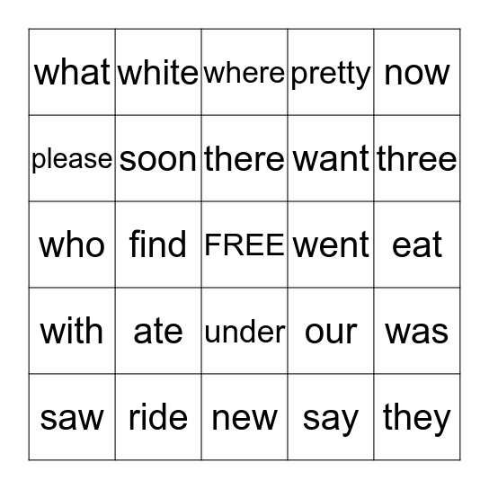 SIGHT WORDS Bingo Card