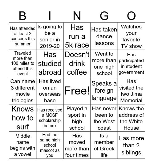 Untitled Bingo Card