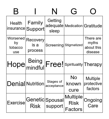 Chronic Disorder Bingo Card