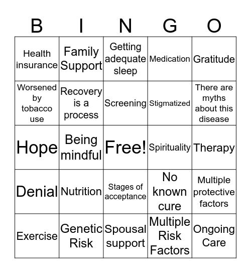 Chronic Disorder Bingo Card