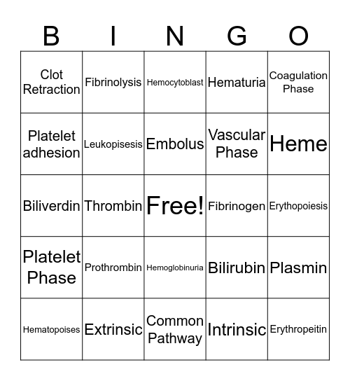 Blood Bingo Card