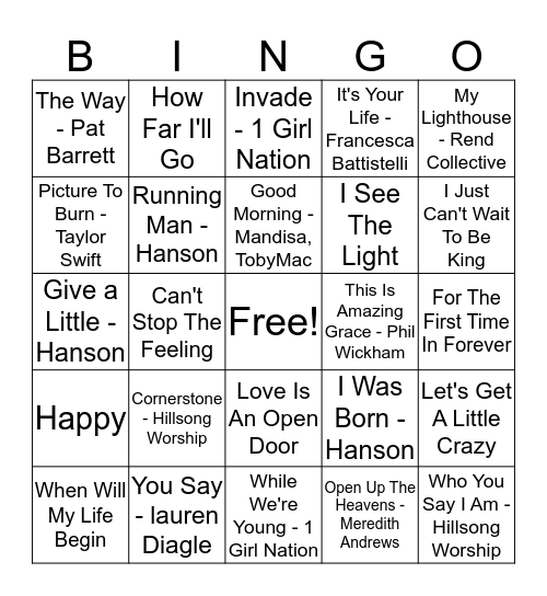 Music Bingo Card