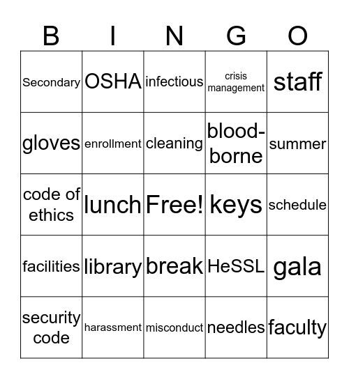 Charger Training Academy Bingo Card