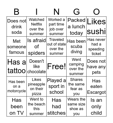 Find Someone Who Bingo Card