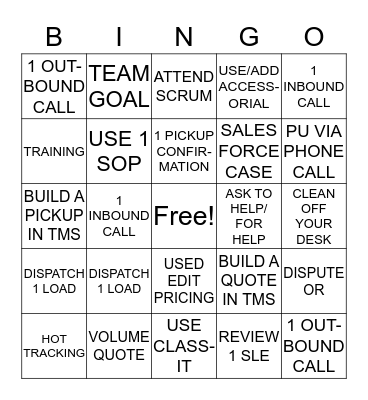 LTL Operations Bingo Card