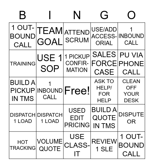 LTL Operations Bingo Card