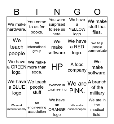 HP's Colorado Springs Engineering Summit Bingo Card