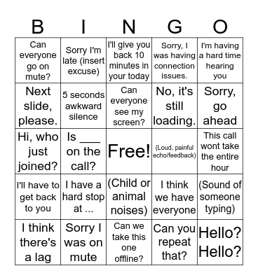 Conference Call Bingo Card