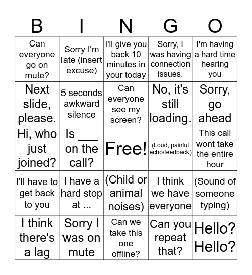 Conference Call Bingo Card