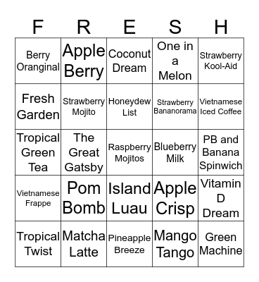 Fresh Express Bingo Card